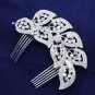 Wedding Bridal Leaf Feather Rhinestone Crystal Vintage Style Silver Tone Comb