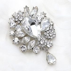 Teardrop Rhinestone Diamente Crystal Wedding Bridal Dangle Brooch Pin