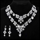 Bridal Wedding Silver Teardrop Clear Rhinestone Crystal Earring Necklace Set