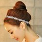 Wedding Rhinestone Crystal White Satin Hair Bun Single Row Applique Headband