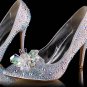 Bridal Wedding Glass Flower Crystal Beads Aurora Stone Princess Shoe Clips Pair
