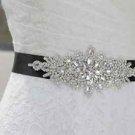 Black Ribbon Rhinestone Crystal Wedding Bridal Prom Dress Gown Sash Belt 1.5"