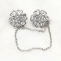 Vintage Flower Rhinestone Crystal Tuxedo Shawl Sweater Guard Chain Scarf Clip
