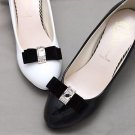 2pcs x White Or Black Velvet Ribbon Crystal Fashion Bow Shoe Clips