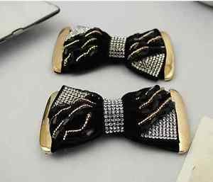A Pair Vintage Style Dark Gold Beads Fashion Rhinestone Black Shoe Clips