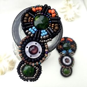 Vintage Beaded Beads Black Sandals Shoe Applique Pair