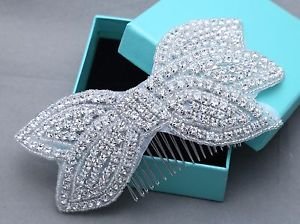 Bow Rhinestone Applique Crystal Bridal Hair Comb Wedding Headpiece