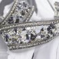 Black Stone Beaded Crystal Wedding Sash Silver Chain Trim Iron Sew Applique