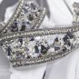 Black Stone Beaded Crystal Wedding Sash Silver Chain Trim Iron Sew Applique