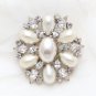 Ivory Cream Pearl Oval Cake Rhinestone Vintage Wedding Brooch Bridal Pin