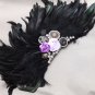 Purple Rose Flower Wedding Bridal Mens Black Feather Shoulder Pad Brooch Pin