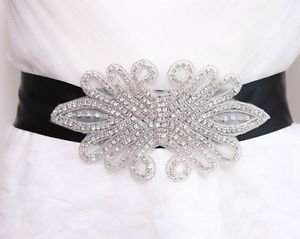 Wedding Bridal Rhinestone Vintage Applique Black(Others) Ribbon Sash Belt