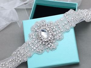 Bridal Wedding Vintage Rhinestone Crystal Ribbon Satin Sash Dress Belt