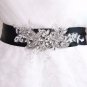 ZWedding Bridal Black White Rhinestone Crystal Lace Applique Sash Belt