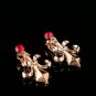 Rhinestone Wedding Bridal Red Crystal Crown Gold Earrings Hair Jewelry Set