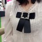 Crystal Rhinestone Velvet Or Satin Pre Tied Black Bow Brooch Pin