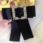 Crystal Rhinestone Velvet Or Satin Pre Tied Black Bow Brooch Pin