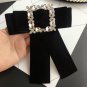 Crystal Rhinestone Velvet Or Satin Pre Tied Black Bow Brooch Pin