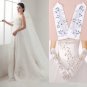 Off White 1 Tier Wedding Net Tulle Cathedral Veil Comb & Crystal Gloves Set