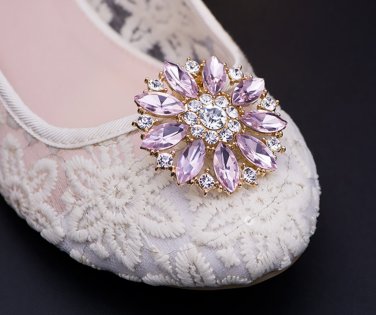 Clear Pink Rhinestone Crystal Silver Gold Flower Wedding Shoe Clips Pair