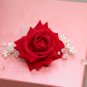 Red Rose Flower Pearl Beads Rhinestone Comb Wedding Hair Head Crystal Headpiece