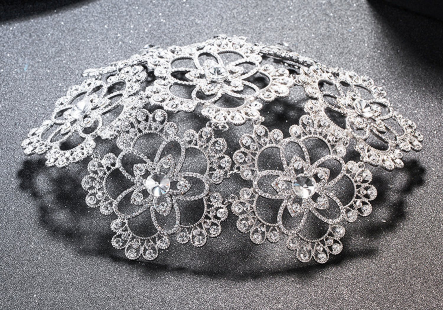 Bridal Silver Crystal Flower Veil Cap Wedding Princess Hair Accessories
