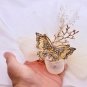 Wedding Feather Fascinator Gold Butterfly Headpiece Birdcage Hair Clip