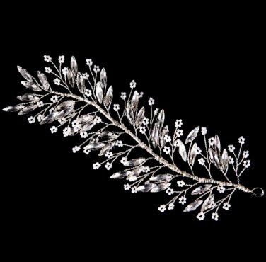 Vintage Wedding Silver Leaf Crystal Tiara Pearl Rhinestone Headpiece Jewelry