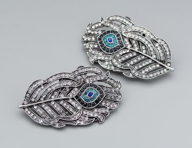 2 pcs Wedding Feather Rhinestone Blue Crystal Wedding Shoe Clips