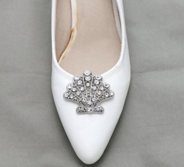 2 pcs x Bridal Rhinestone Shell Shoes Beach Wedding Crystal Shoe Clips