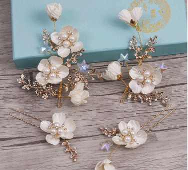 Wedding Crystal Starfish Star Cream Flower Tiara Headpiece And Hair Stick Pin