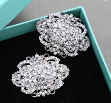 2 pcs x Bridal Vintage Style Rhinestone Oval Shoes Wedding Crystal Shoe Clips