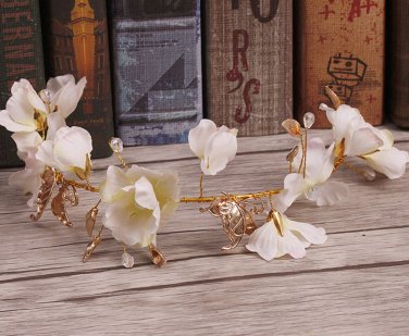 Bridal Crystal Cream White Flower Butterfly Wedding Tiara Hair Accessories