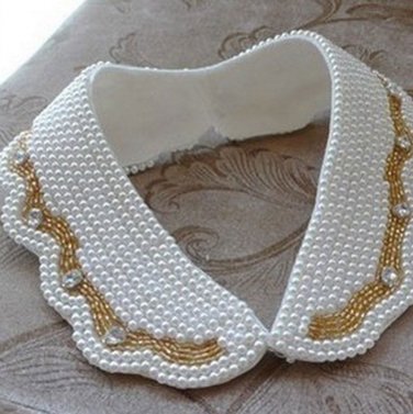 Winter Crystal Gold Ivory Pearl Beaded Embroidery Neck Collar Choker