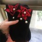 Punk Style Red Flower Fashion Applique Ladies Women Black Short Socks