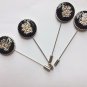 4 Pcs Mens Royal Lapel - Black Round Crown Lapel Pins Wedding Boutonnieres