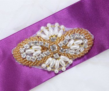 Wedding Gold Baby Shoes Rhinestone Crystal Golden Ivory Pearl Iron Sew Applique