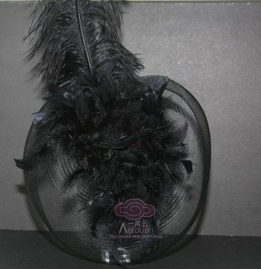 CHRISTMAS WEDDING PEACOCK FEATHER HAIR BLACK NET FASCINATING ALLIGATOR CLIP