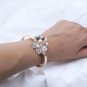 Rhinestone Crystal Pearl 18K Gold Copper Cuff Wedding Bangle Bracelets