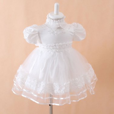 Cream White Baby Girl Wedding Christmas Lace Pearl Dress With Headpiece Band 6M