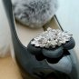2pcs x Gold Silver Faux Leather Flower Style Crystal Fashion Shoe Clips