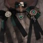 Green Crystal Rhinestone Women Pre Tied Black Bow Tie Neck Tie Brooch Pin