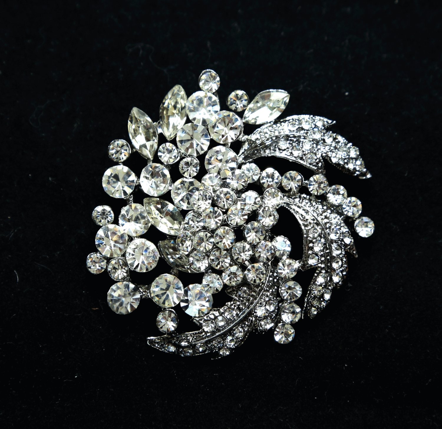 Rhinestone Crystal Leaf Flower Wedding Brooch Pin Jewelry Accessories