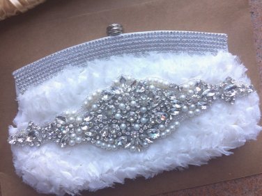 Handmade Wedding White Bag Shoulder Bag Purse Rhinestone Crystal Clutch