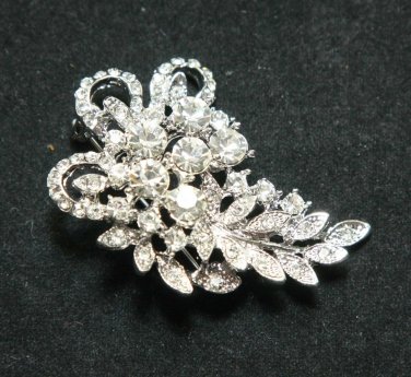 Wedding Bridal Leaf Flower Rhinestone Crystal Brooch Pin Jewelry Accessories