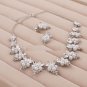 Wedding White Pearl Rhinestone Crystal Bridal Necklace Earrings Post Set