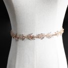 Bridal Wedding Gown Applique Rose Gold Leaf Crystal Beaded Rhinestone Sash Belt