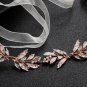 Bridal Wedding Gown Applique Rose Gold Leaf Crystal Beaded Rhinestone Sash Belt