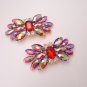 A Pair of Color Blue Red Yellow Rhinestone Crystal Vintage Ladies Shoe Clips