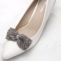 2 Pcs x  Beaded Crystals Beads Ribbon Bow Wedding Black Blue Khaki Shoe Clips